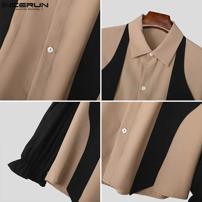 INCERUN Tops 2024 American Style Men\'s Fashion Contrast Bow Design Shirts Streetwear Personality Male Long Sleeved Blouse S-5XL