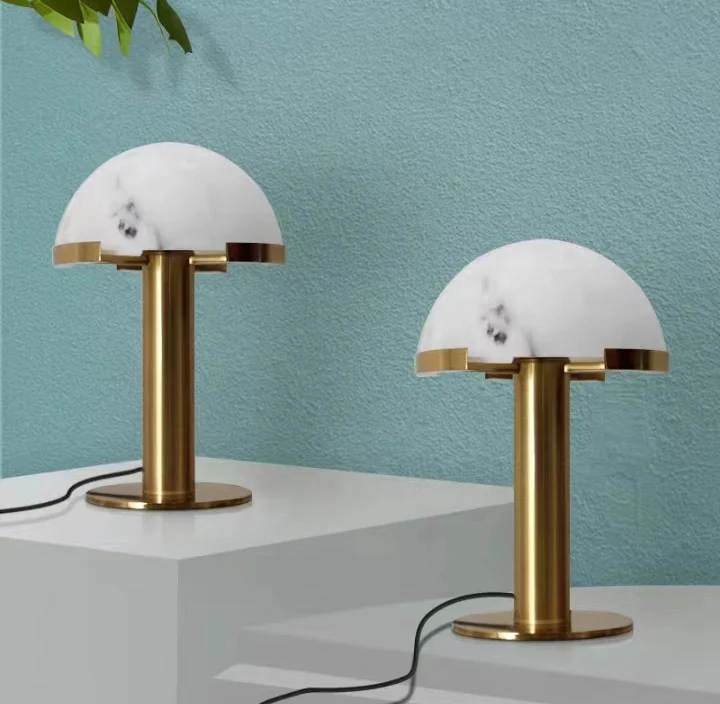 Mushroom Marble Shade Solid Brass Bedside Reading Table Light Lamp Hotel Desktop Lamp