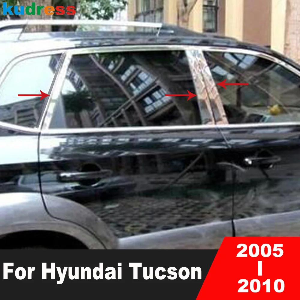 For Hyundai Tucson 2005 2006 2007 2008 2009 2010 Stainless Car Window Center Pillar Post Cover Trim Molding Strips Accessories