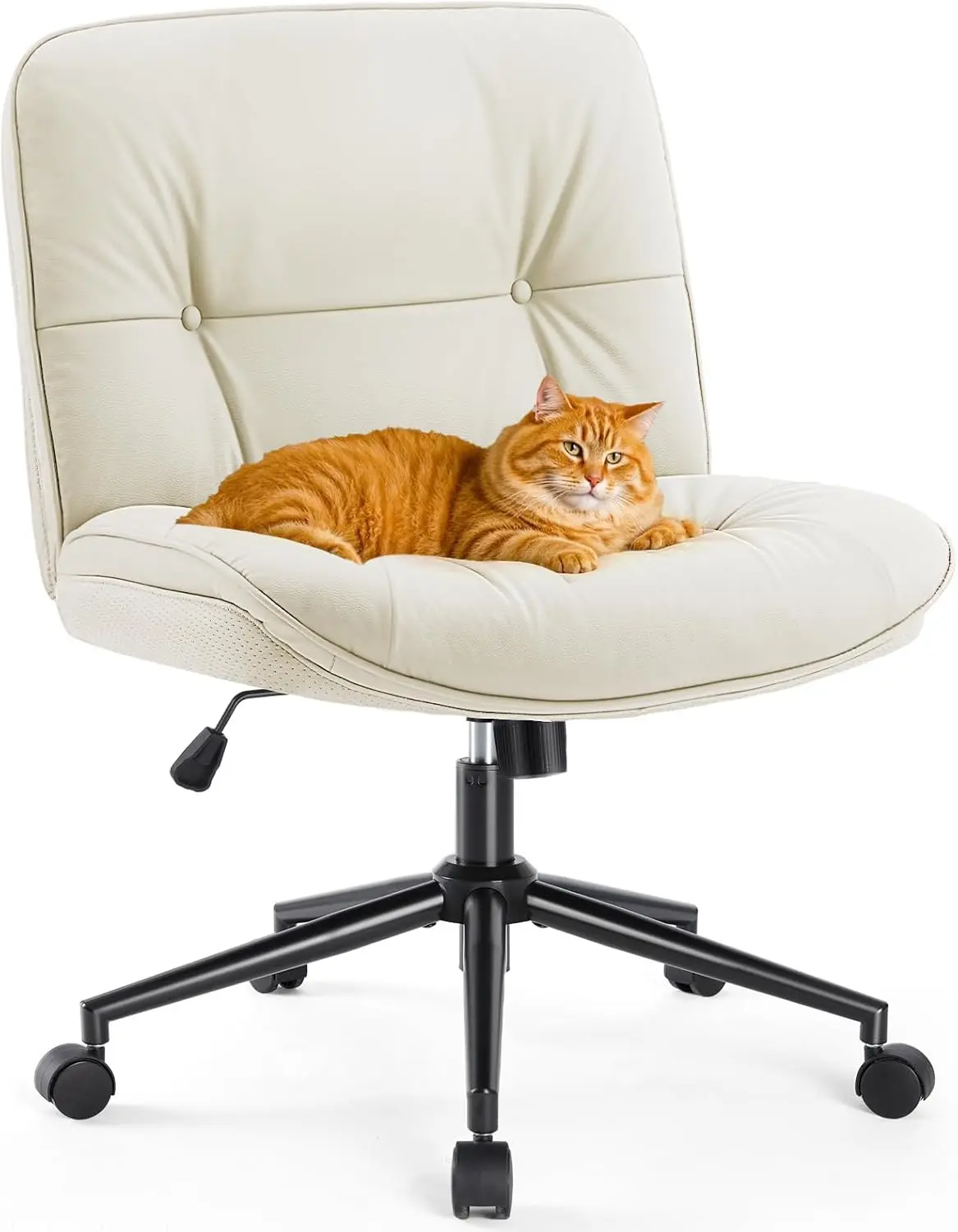 

Criss Cross Armless Office Chair - PU Leather Adjustable Swivel Wide Seat with Thick Padding, Ergonomic Rolling Computer Desk Ta