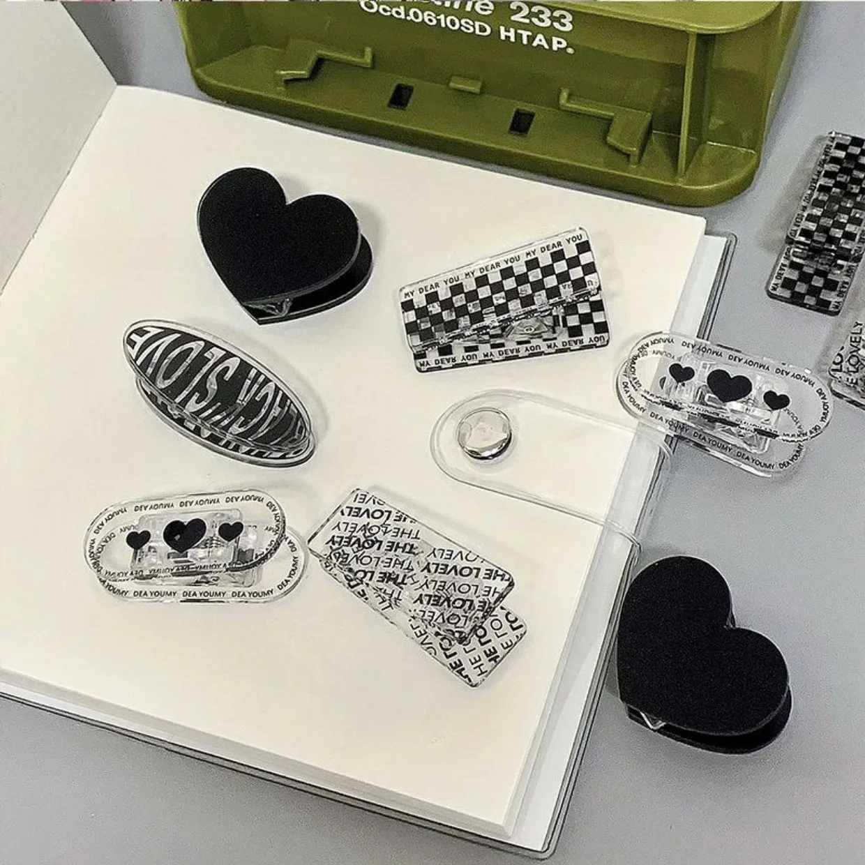 Cute Aesthetic Binder Clips Black White Checkerboard Heart Letter Print Paper Clip Kawaii Stationery Office School Journal Gift