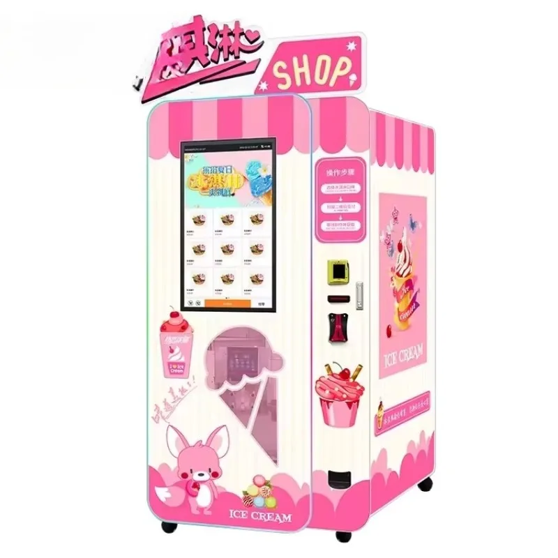 Multi Language Touch Screen Ice Cream Vending Machine Global Language Option Unmanned Vending Maker For Overseas Market