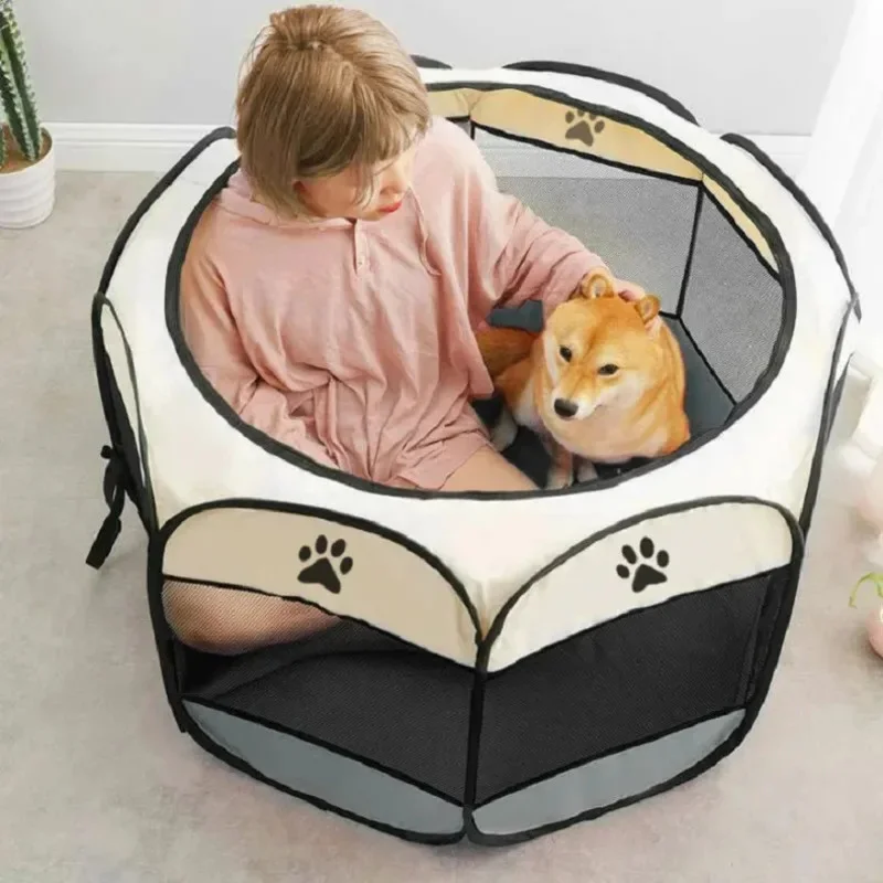 Portable Pet Tent Kennel Octagonal Fence Foldable Puppy Shelter With Mesh Easy To Use Folding Outdoor Large Dog Cat Cages