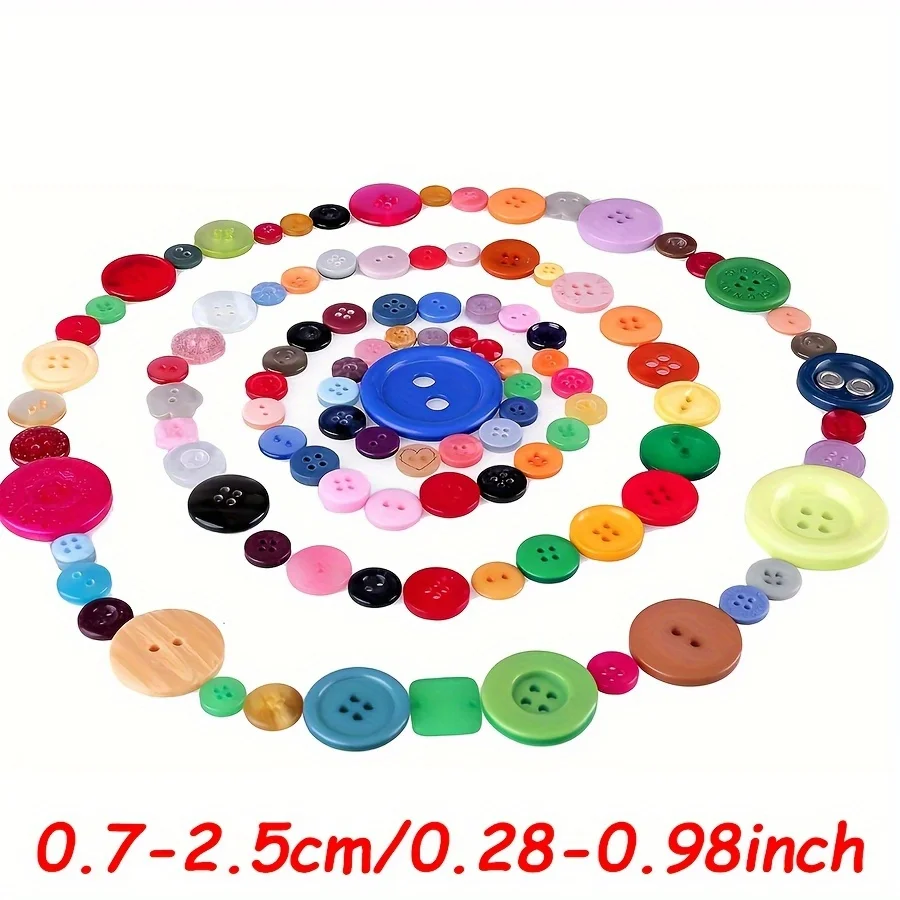 205Pcs 0.7-2.5cm Mixed Size Colorful Plastic Buttons – Bulk Value Pack for DIY Sewing, Knitting, Crafts ZSY