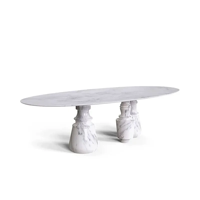 Light luxury high-end marble dining table, modern villa, Italian designer art, irregular dining table and chairs