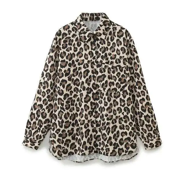 Neue 2025 Frühling Weibliche Mit Tasche Lange Ärmel Revers Hemd + Gerade Bein Hohe Taille Hosen Vintage Leopard Print 2-stück Anzug