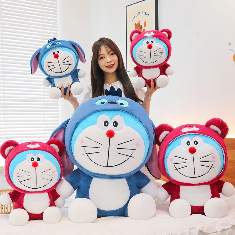 60cm Kawaii Stitch Strawberry Bear Transformation Doraemon Stuffed Plush Toy Big Size Soft Pillow Plush Dolls Kids Birthday Gift