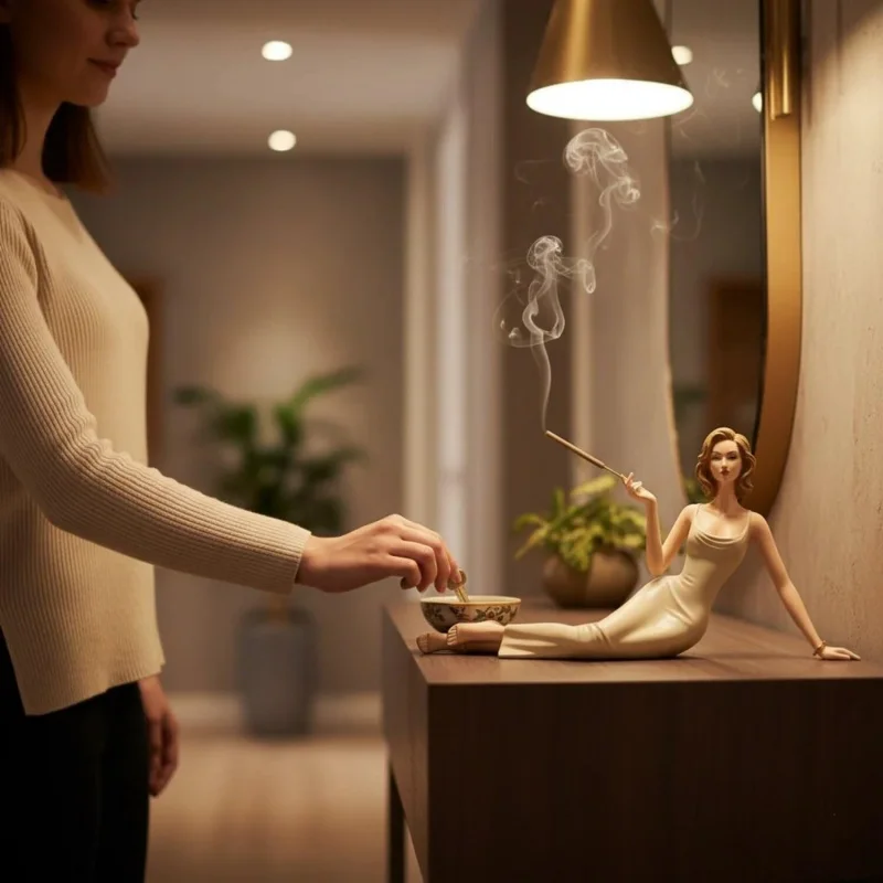 Elegant Lady Figurine Incense Holder Home Handmade Aromatherapy Stick Holder Meditating Sculpture Aroma Statue For Bedroom Decor