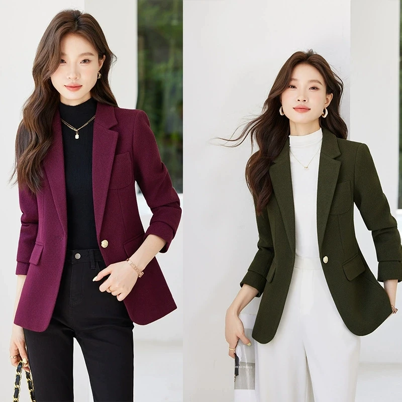 

2025 Autumn Winter Women Woolen Blazers New Office Ladies Jacket Business Work Formal Coat Casual Suit Jacket Female Outerwear