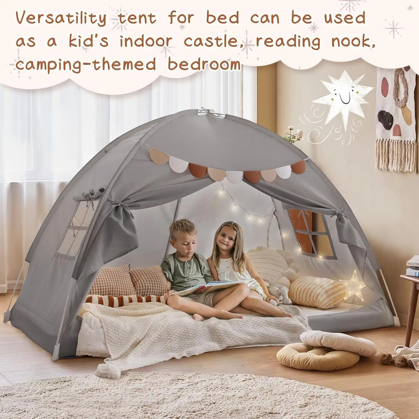 Kids Bed Tent Canopy Privacy Space Breathable Portable Twin Bed Canopy Indoor Tent For Living Room Children's Room Garden view 2