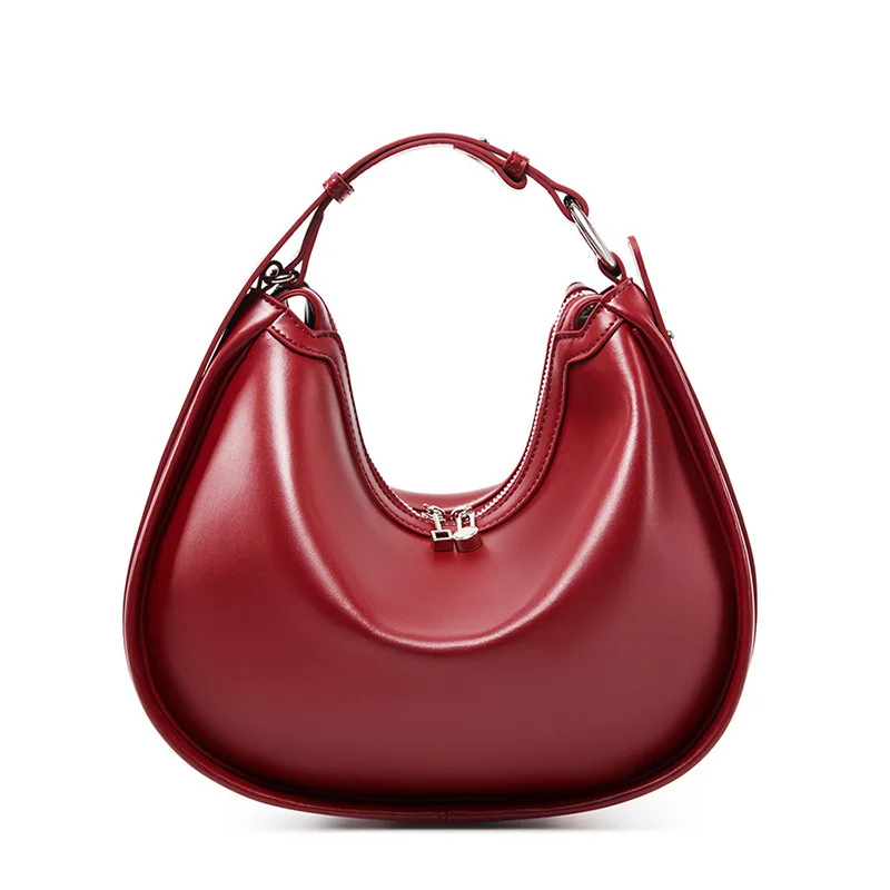 100% Genuine Leather Hobo Burgundy for Women, 2026 New Niche Luxury Minimalist Crossbody Shoulder,  