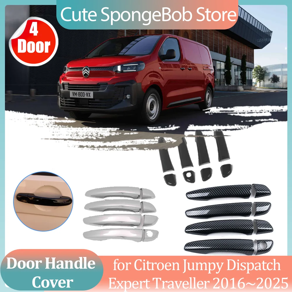 Car Handle Cover for Citroen Jumpy Dispatch Holidays 2016~2025 Carbon Fiber Black Door Sticker Trim Strip Cap Decor Accessories