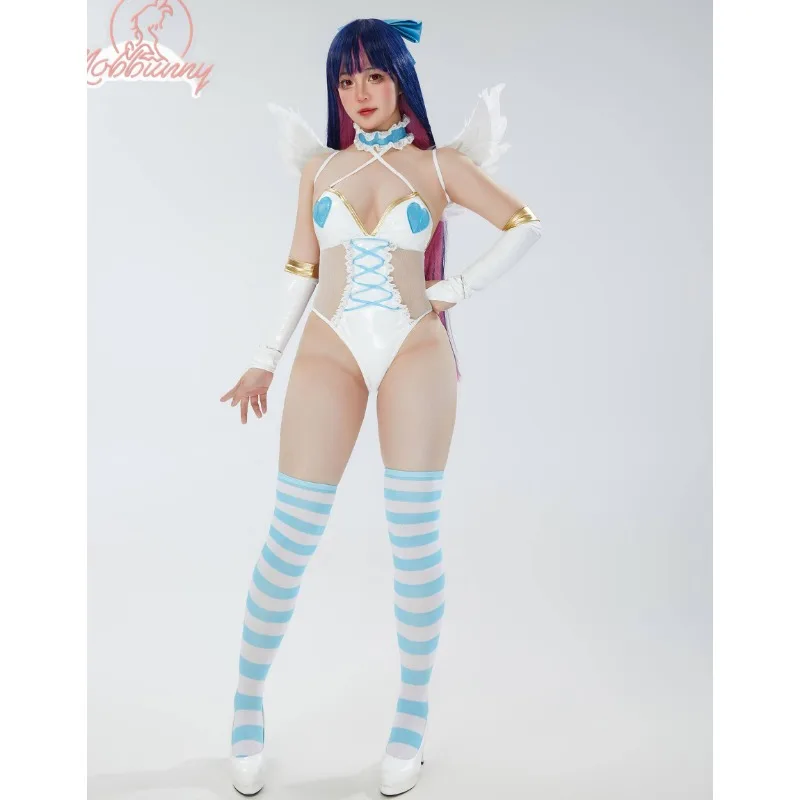 Mobbunny Women Sexy Sky Blue Lingerie Set V-neck Mesh Bodysuit and Skirt with Wings Sleeves Cosplay Costume - Image 6