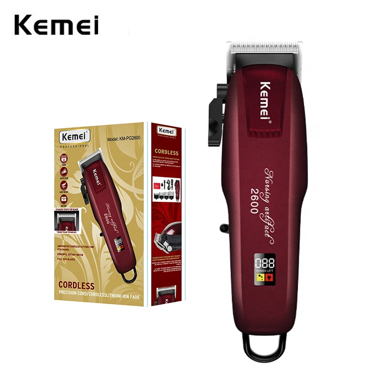 Kemei KM-2600PG Magic Hair Clipper Cordless Powerful Haircut Top Quality Barber Hair Cutting Machine Hair Trimmer LCD Display