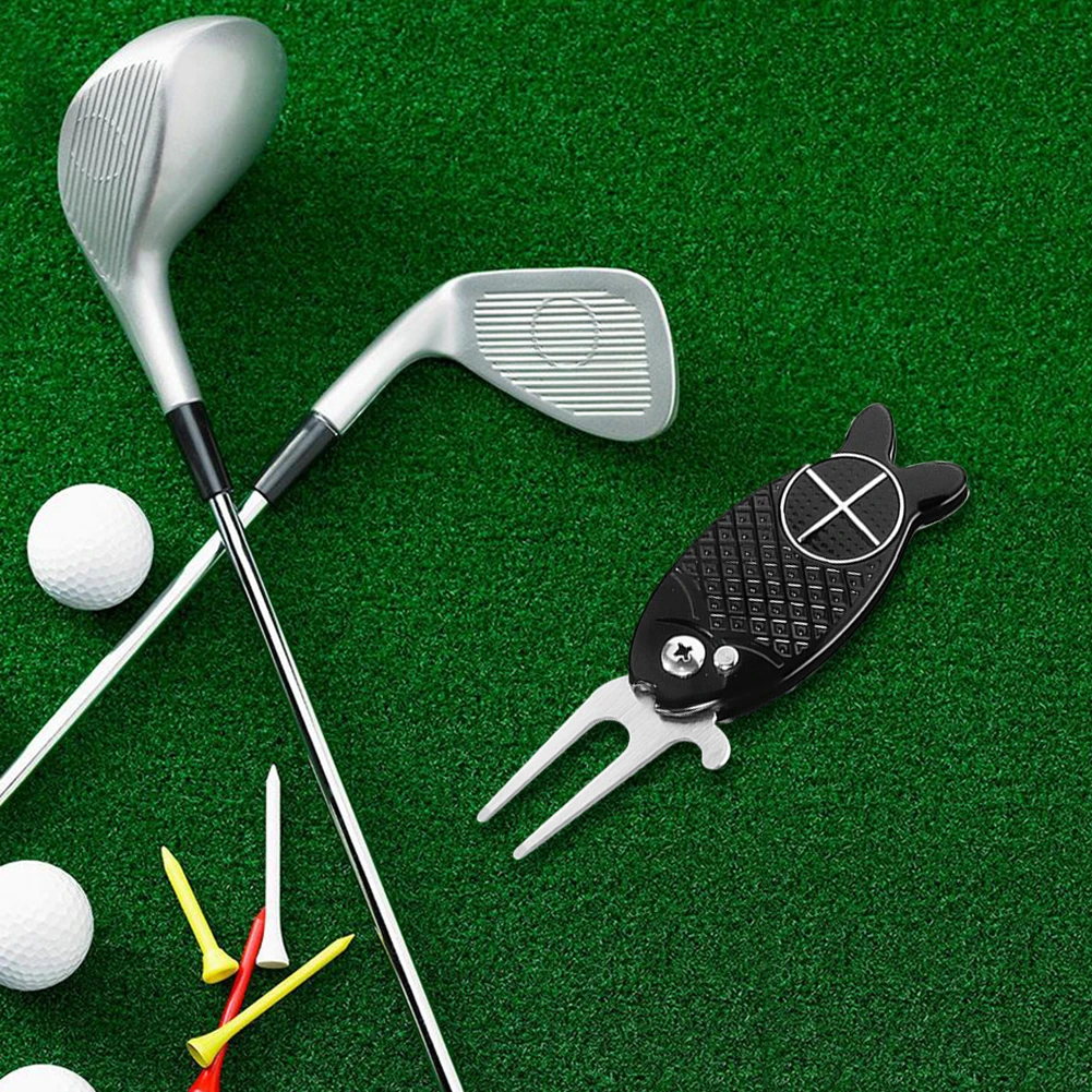 Fish Design Golf Ball Marker Foldable Golf Divot Repair Tool Green Tool Stainless Steel Golf Divot Tool for Golfers