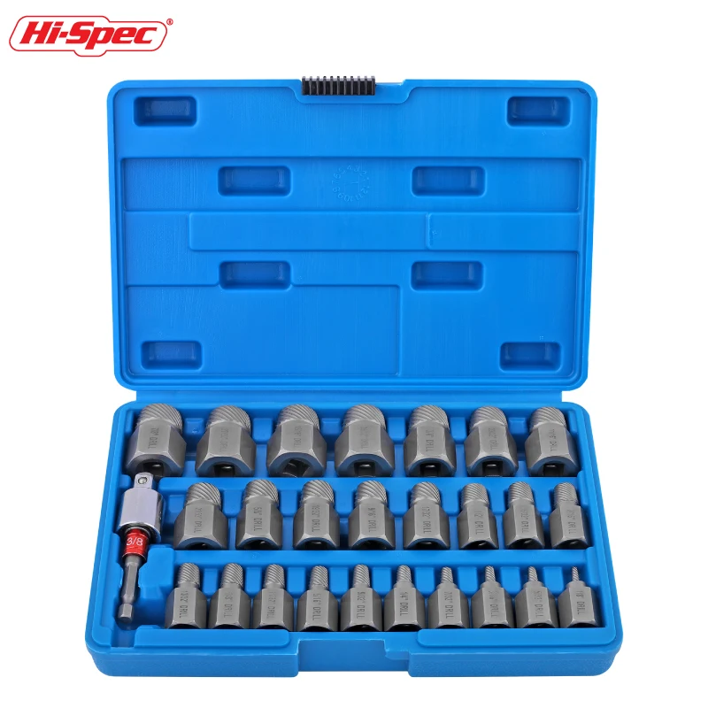 Hi-Spec 27PCS 3/8 strumento di rimozione del dado dell'aletta dell'estrattore del filo rotto strumento del manicotto dell'estrattore del bullone del dado rotto estrattore del filo rotto