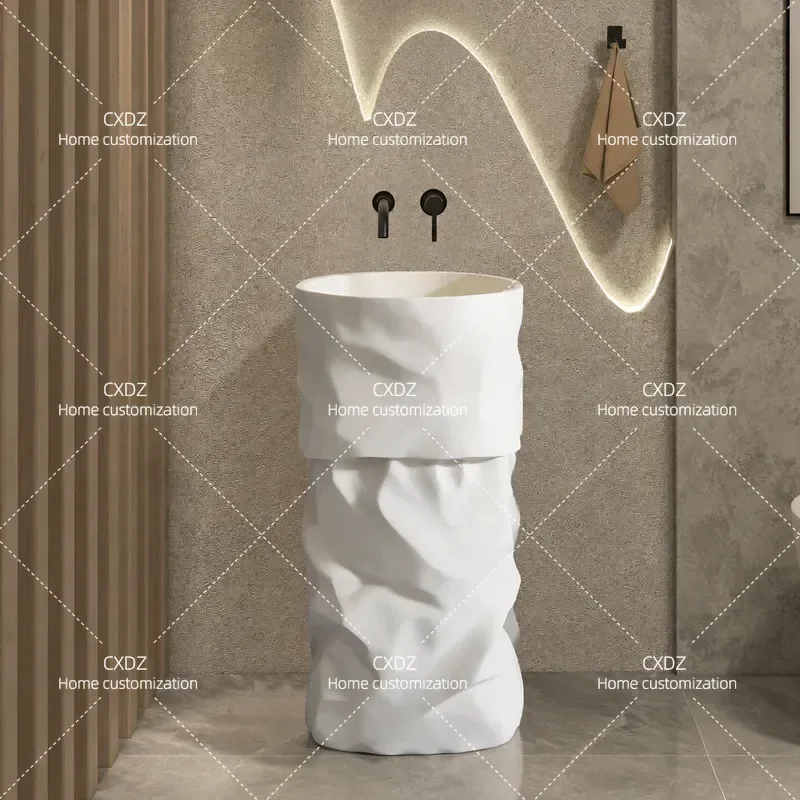 Wabi Sandy Wind Stone Personalized Wash Basin Integrated Floor to Ceiling Wash Table Creative Art Homestay Pillar Basin