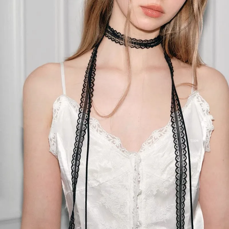 Necklace White Lace Ribbon Thin Choker Adjustable Sweet Elegant Spring Daily Versatile Lightweight Accessory for Women 2026 New