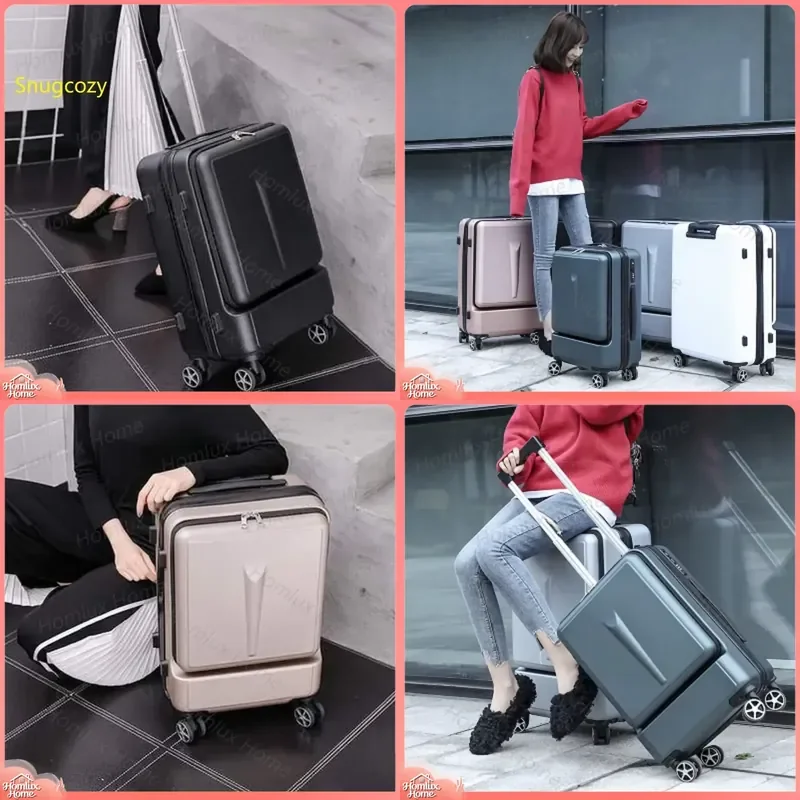 for Snugcozy High Quality Front Flip Business Laptop Suitcase 20 24 Inch PC Spinner Wheel Travel Luggage Bag