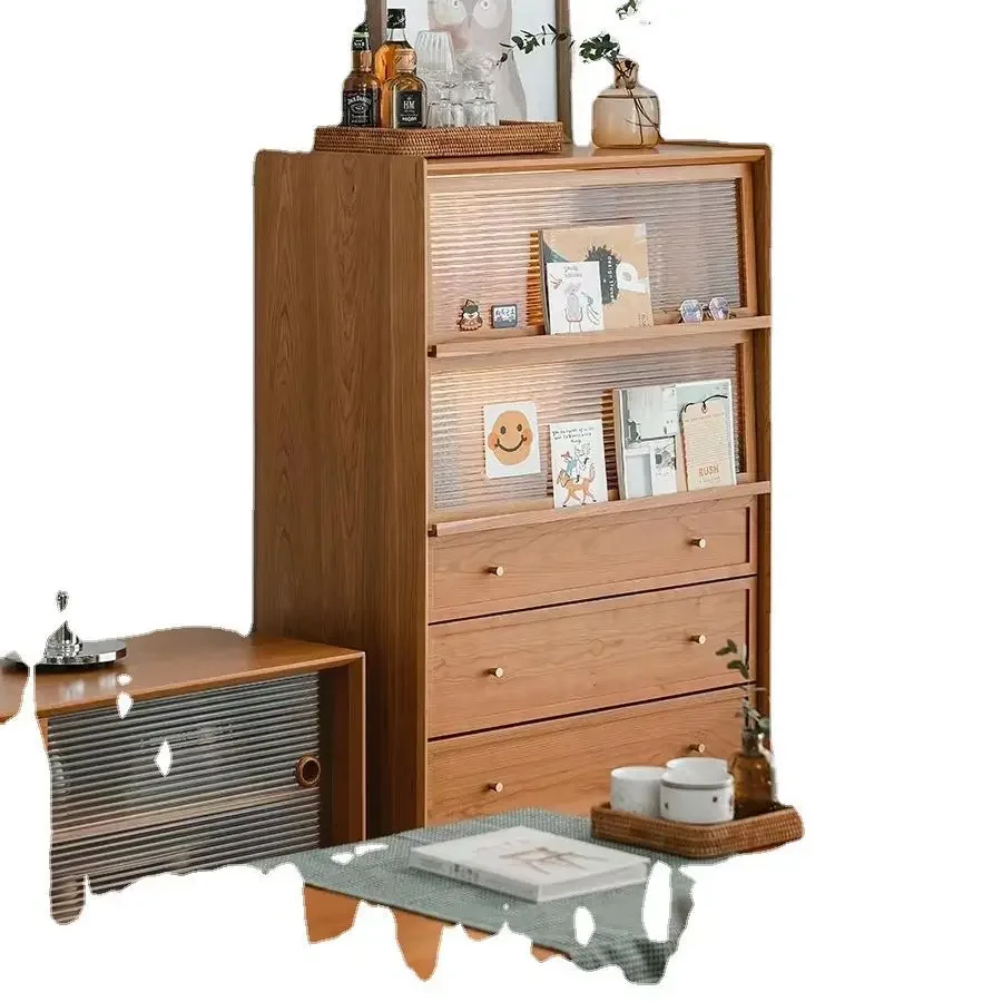Nordic Solid Wood Cabinet Living Room Dining Kitchen Museum Side Sofa Locker Cherry Cupboard Household