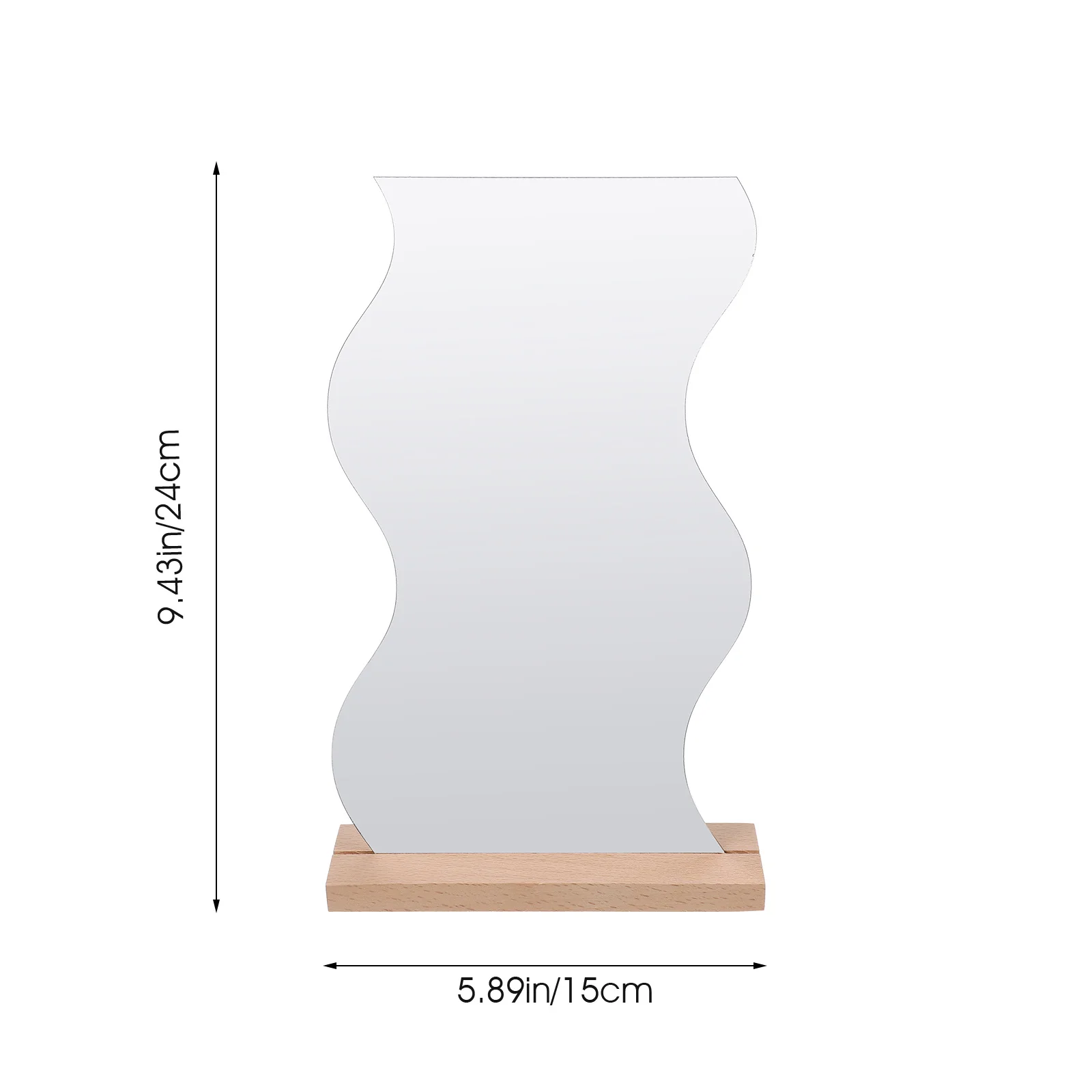 مرآة مكياج لسطح المكتب بقاعدة خشبية من الأكريليك غير منتظمة بدون إطار للطاولة لغرفة النوم والمكتب والنوم