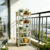 5-Tier Rolling Utility Cart with Wheels, Heavy Duty Plastic Storage Organizer Shelf, Mobile Utility Trolley for Kitchen, Bathroom, Bedroom, Office, White 3