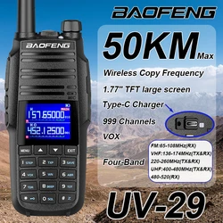 Baofeng-walkie-talkie de 4 bandas, dispositivo de carga tipo C, Radio FM NOAA de 999 canales, frecuencia de copia inalámbrica, Radio bidireccional de larga distancia DTMF, UV-29