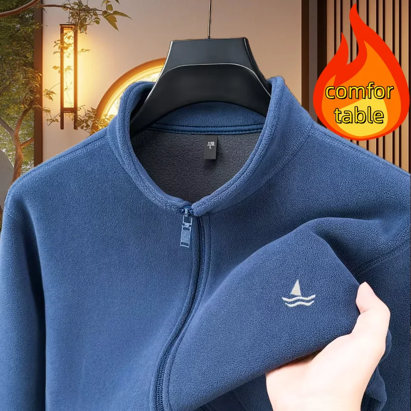 

High end brand autumn and winter men's designer original sailboat embroidery zipper cardigan new double-sided velvet warm jacket