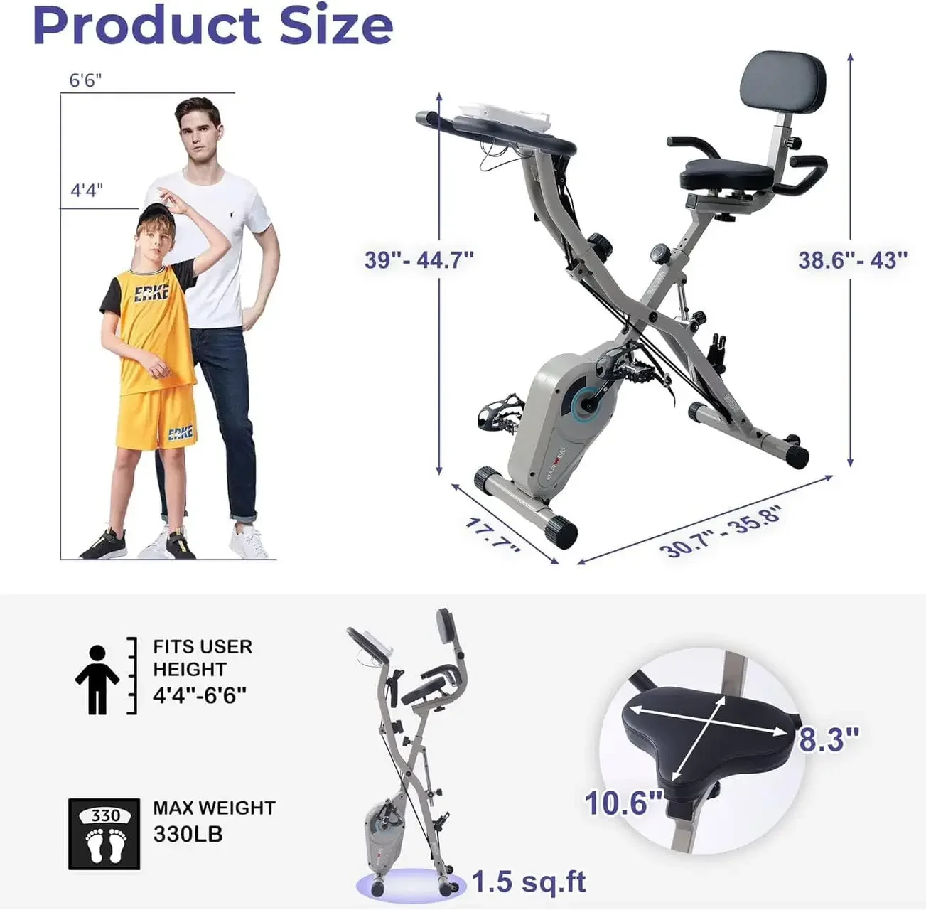 Exercise Bike for Home Workout Stationary Bike | 330LB Capacity, 16-Level Magnetic Resistance, Seat Backrest Adjustments