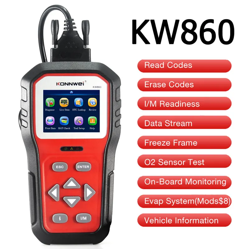 KONNWEI KW860 OBD2 Scanner Cars Engine Fault Code Readers Tools OBD 2 ii Enhanced Live Data Stream Free Update Auto Tools