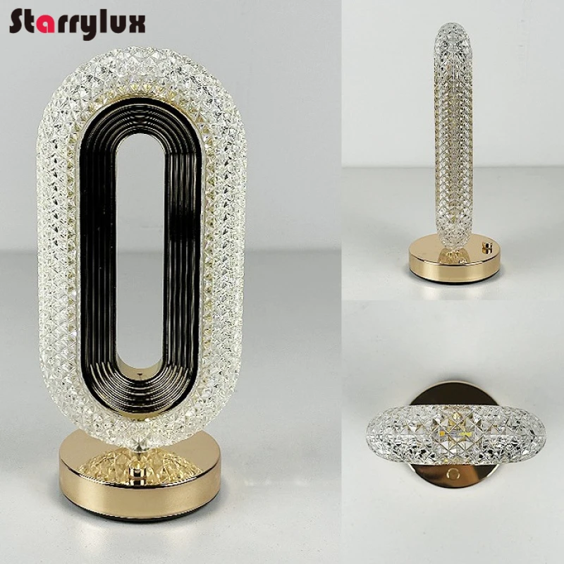 Crystal Star Track Oval Table Lamp LED Dimmable Ambient Light Modern Bedside Night Lights Decorative Lamps