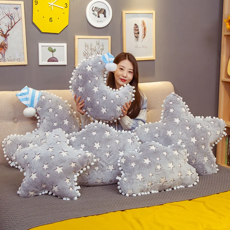 Hot Colorful Luminous Moon Star Clouds Plush Pillow Kids Stuffed Plush Toys Soft Sofa Stuffed Cushion Baby Sleeping Pillow Gifts