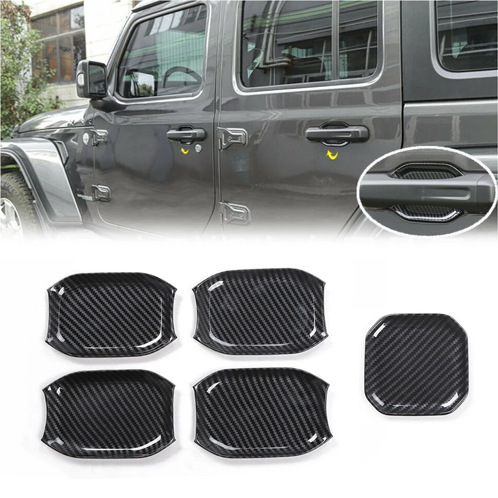 5pcs/Set Car Door Handle Bowl Decor Cover Sticker Exterior Cup Trim For Jeep Wrangler JL 4-Door 2018 -2023