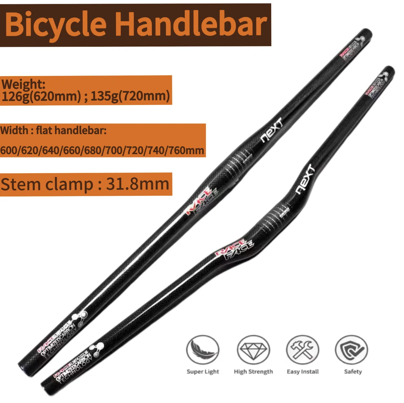 

Race Face NEXT 3K Glossy Carbon Handlebar Flat/Rise Bicycle Handlebar Mountain Bike 31.8*600/620/640/660/680/700/720/740/760mm