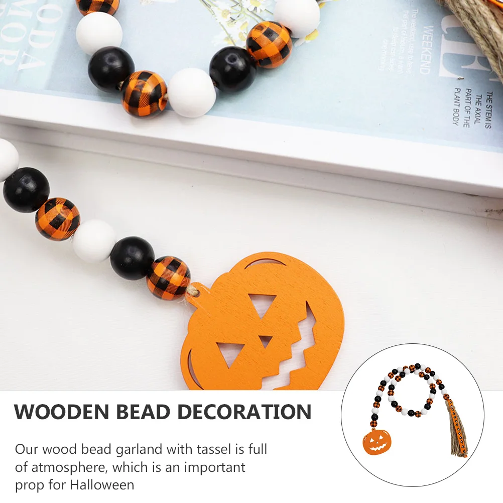 

Pumpkin Pendant Wall Hanging Ornament for Halloween Artificial Wooden Bead Decoration Garland with Tassel