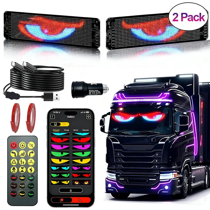 USB LED عين الشيطان عرض الزجاج الأمامي الديناميكي للسيارات شاحنة الرسوم المتحركة وامض عيون الشيطان الأمامي والخلفي الزجاج الأمامي ضوء ديناميكي #2