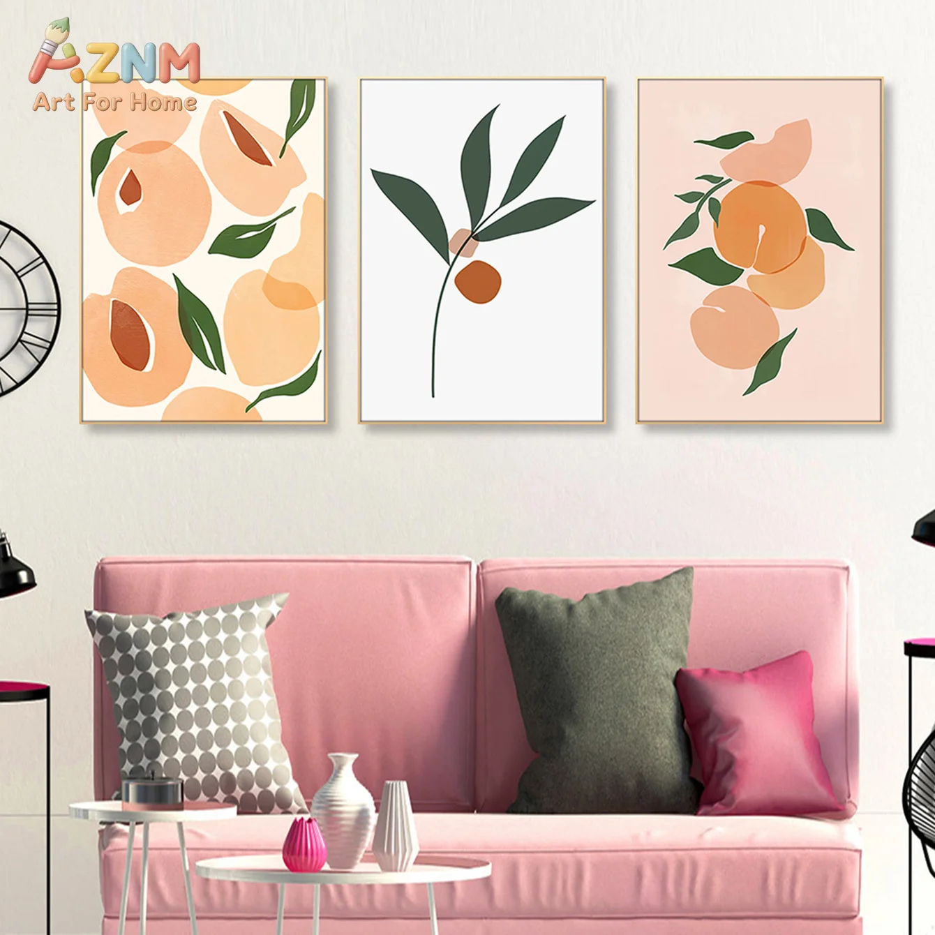 1pc/3pcs Pink Peach Wall Art, Prints Fruit Poster Nordic Canvas Paintings, Bathroom Restroom Bedroom Spring Summer Decoration