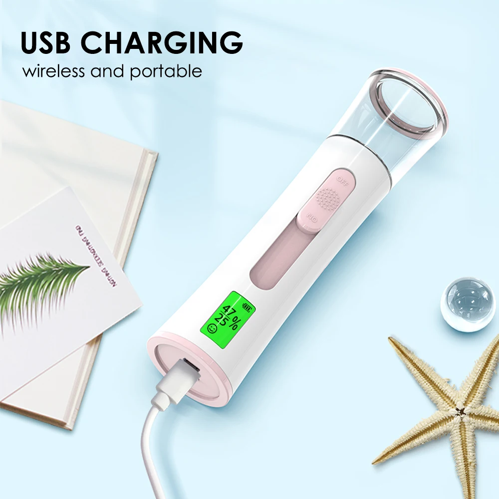 Double Spray-Head Nano Mist Sprayer Mini Hydrating Humidifier Skin Care LED Display Portable Facial Steamer Skin Analyzer Device