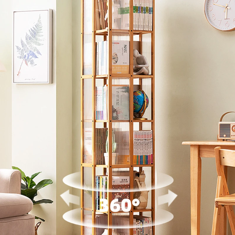 

Rotating bookcase floor shelf book cabinet household lockers children's living room simple solid wood display rack