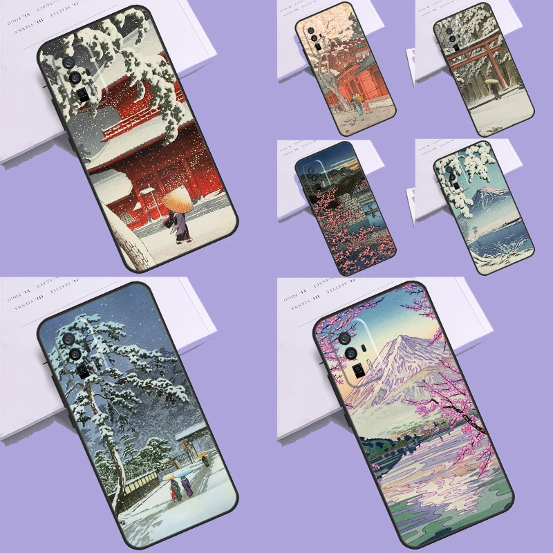 Japanese Snow Cherry Blossom Art Funda For Xiaomi 11T 12T 13T Pro 12 13 Lite 12X POCO F5 X5 X3 Pro F4 X4 GT M5 M5s F3 Case