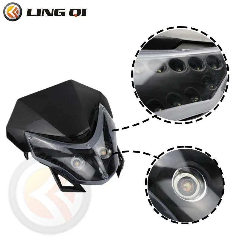 LING QI Universal 12V 35W Motorcycle Headlight LED Vision Front Headlamp Fairing For Almost Motorcycle Dirt Pit Bike