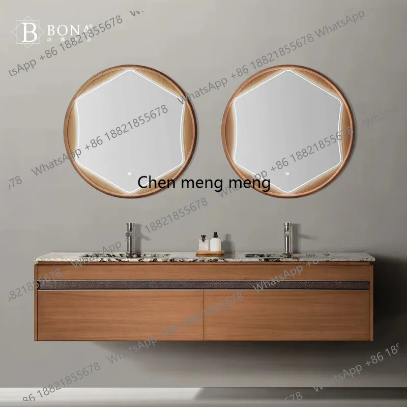 

Modern high-end solid wood luxury stone bathroom cabinet combination marble rock slab seamless basin washbasin