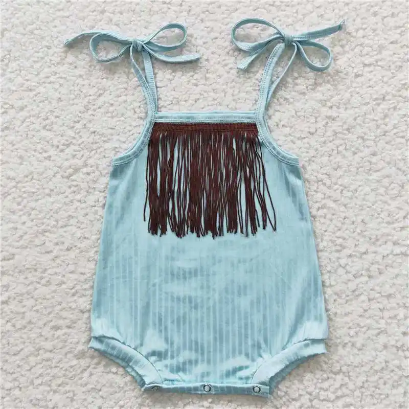 Wholesale Girls Baby Summer Jumpsuit Multi-Element Tassel Suspenders With Bright Colors Double Layer Ruffle