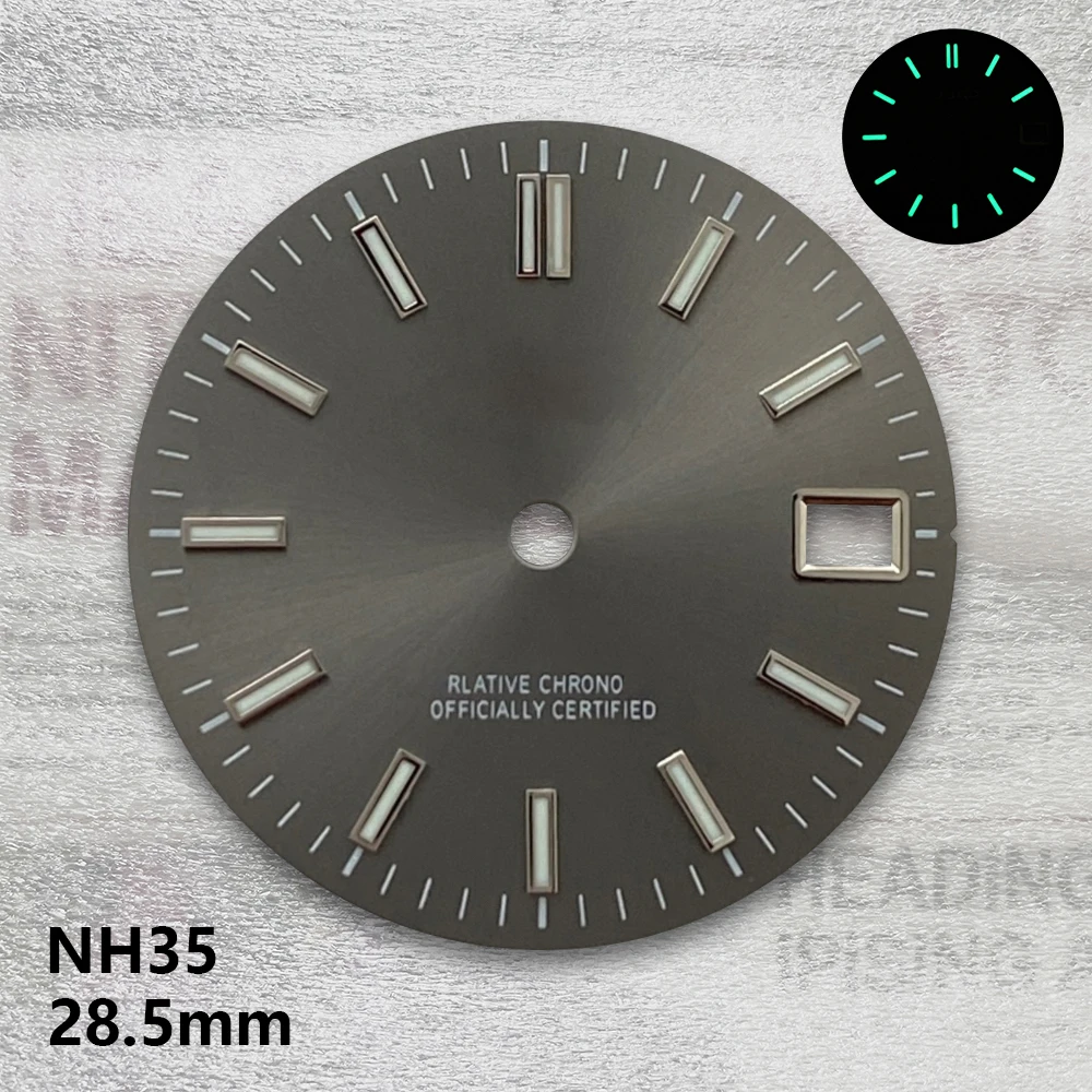 28.5mm S Logo Sunray Dial Fit NH35/NH36/4R/7S Japan Movement Green Luminous High Quality Watch Modification Accessories