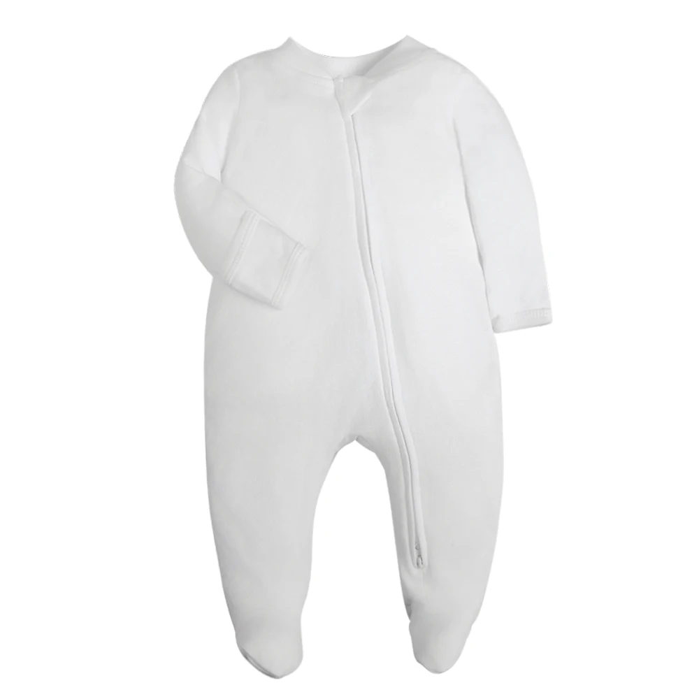 Newborn Footed Pajamas Zipper Girl and Boy Romper Long Sleeve Jumpsuit Cotton Solid White Fashion 0-12 Months Baby Clothes