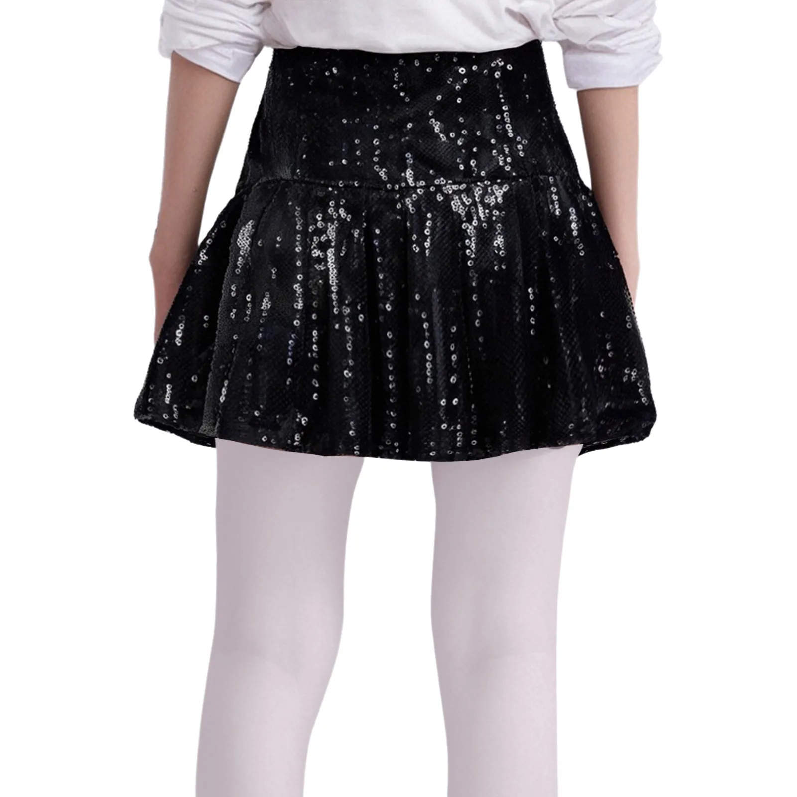 Girls Jazz Ballet Dance Skirt Sparkling Sequins Elastic Waist Skirt with Built-in Shorts for Birthday Party Dance Performance