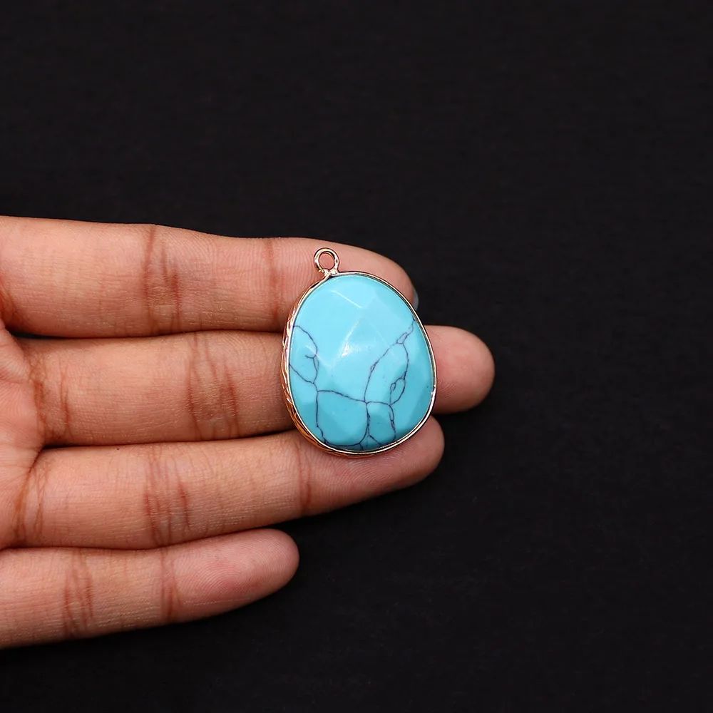 

Natural Stone Electroplated Malachite Crystal Rimmed Single-hole Faceted Agate Pendants 24x32mm DIY Accessories for Necklaces