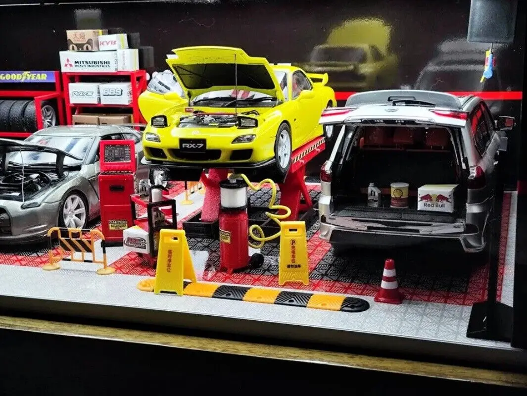 Diorama 1/18 Zestaw Modelarski Warsztat Samochodowy Garaż Rekwizyt Scena Akcesoria US