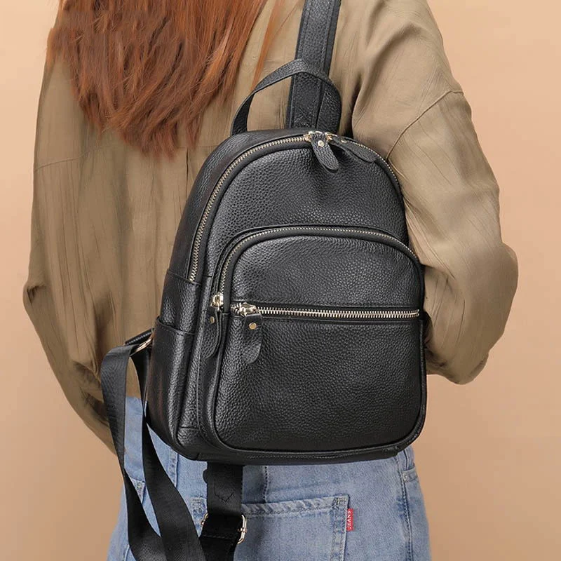 Woman Travel Bag BGenuine Leather Backpack Girls Female School Bag Soft Cowskin Lady Bagpack Double Shoulder Travel Backpack