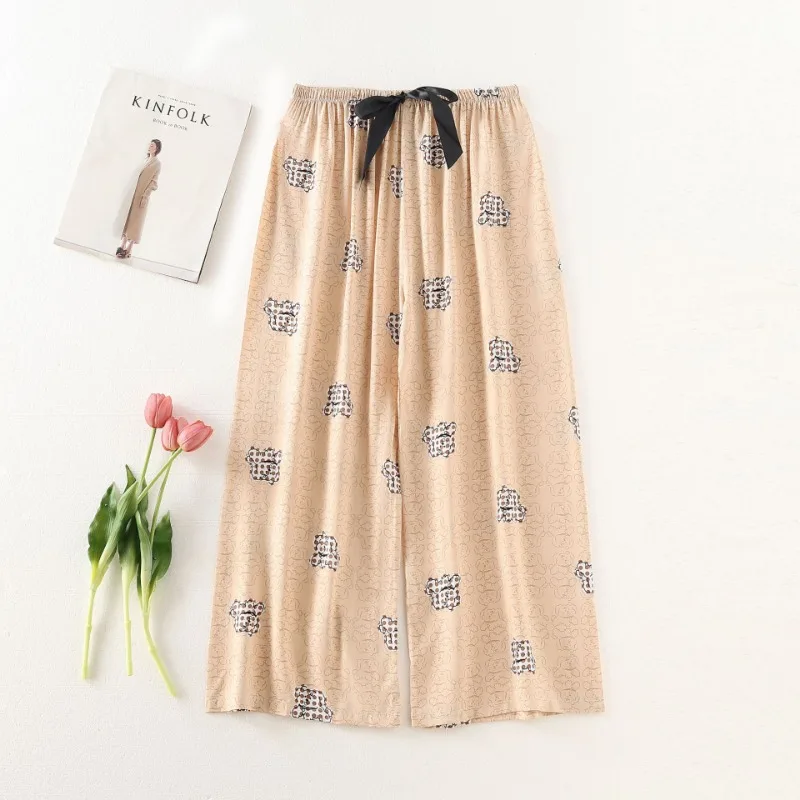 Pajama Pants Woman Cotton Silk Ladies Autumn and Winter Wide-Legged Trousers Outside Large Size Casual Soft Sleeping Pants